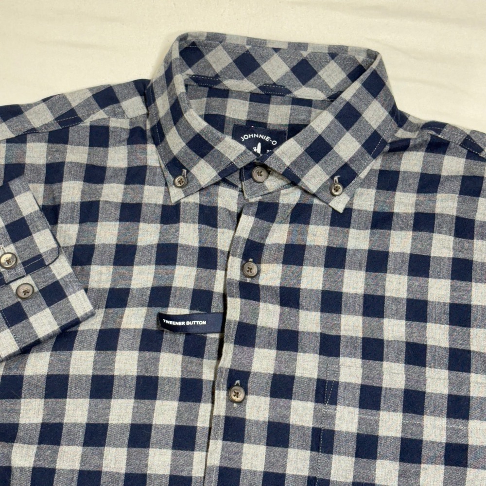 Johnnie-O Top Shelf Hoyt Button Down Shirt Mens M Gray Navy Gingham Button NEW